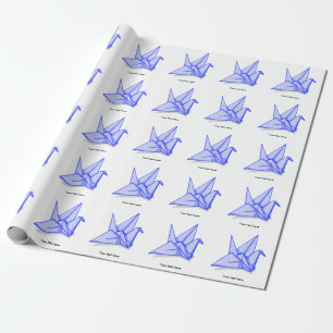 Blauer Origami-Kran Geschenkpapier
