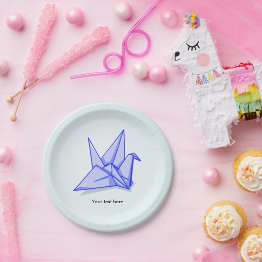 Blauer Origami-Kran Pappteller (Party)