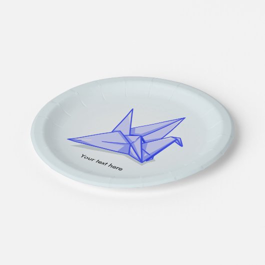 Blauer Origami-Kran Pappteller (Schrägansicht)
