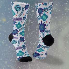 Blauer Ornament und Poinsettias Weihnachtssocken C Socken