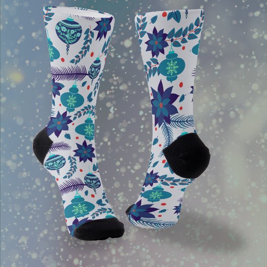 Blauer Ornament und Poinsettias Weihnachtssocken C Socken