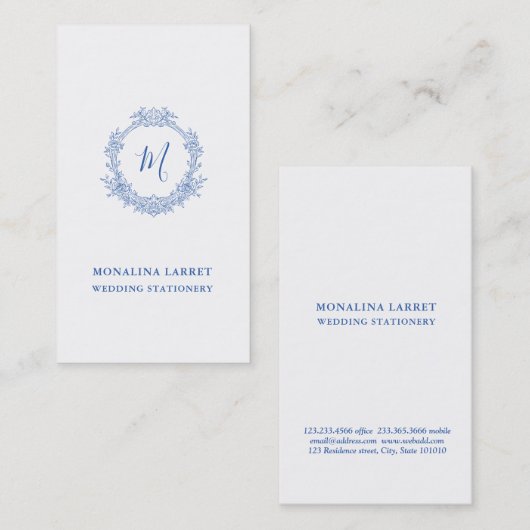 Blauer Ornamentaler Rose Visitenkarte (Vorne/Hinten)