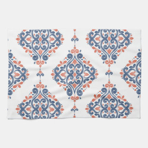 Blauer Ornamentiv Orange: Vintag nahtlos Geschirrtuch