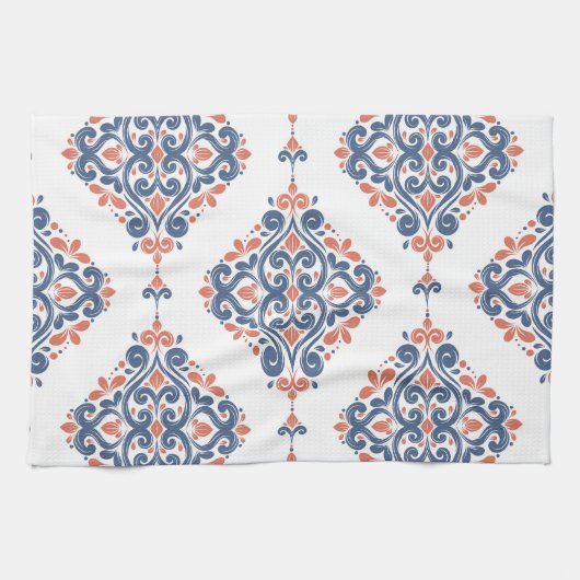 Blauer Ornamentiv Orange: Vintag nahtlos Geschirrtuch (Horizontal)