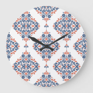 Blauer Ornamentiv Orange: Vintag nahtlos Große Wanduhr