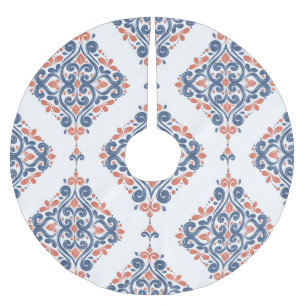 Blauer Ornamentiv Orange: Vintag nahtlos Polyester Weihnachtsbaumdecke