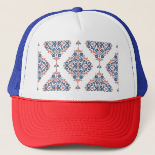Blauer Ornamentiv Orange: Vintag nahtlos Truckerkappe