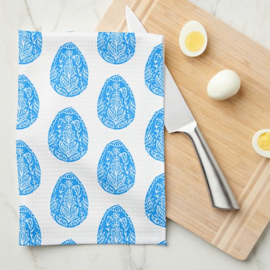 Blauer Ostereier Linocut Geschirrtuch (Viertel Falte)