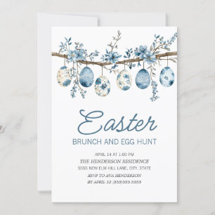 Blauer Ostereier-Such-Brunch Einladung