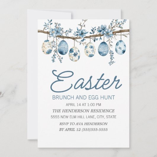 Blauer Ostereier-Such-Brunch Einladung (Vorderseite)