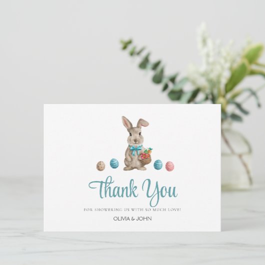 Blauer Osterhase Dankeskarte (Stehend Vorderseite)