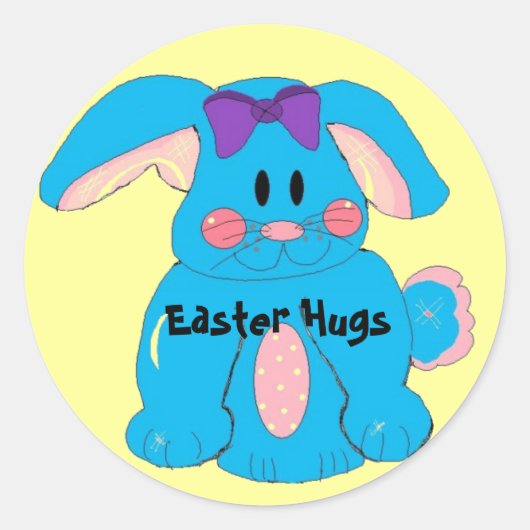 Blauer Osterhase Runder Aufkleber (Vorderseite)