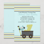 Blauer Owl in einem Wagen Einladung zum 1. Geburts (Vorne/Hinten)