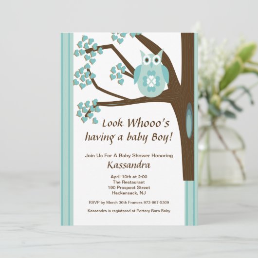 Blauer Owl in einer Baumkronendusche Einladung (Stehend Vorderseite)