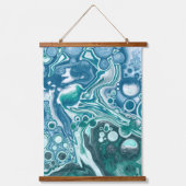 Blauer Ozean Bubbles Fluid Art Hangband Wandteppich Mit Holzrahmen (Vorderseite)
