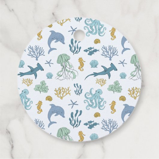 Blauer Ozean Creature Baby Dusche Geschenkanhänger (Rückseite)