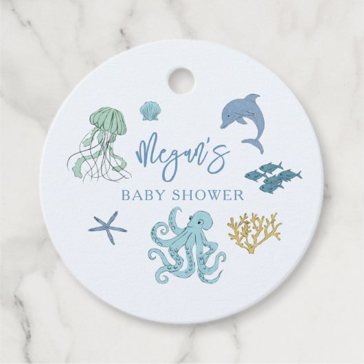 Blauer Ozean Creature Baby Dusche Geschenkanhänger (Vorderseite)