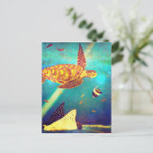 Blauer Ozean Farbenfrohe Meeresschildkrötenmalerei Postkarte (Stehend Vorderseite)