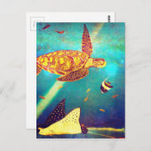 Blauer Ozean Farbenfrohe Meeresschildkrötenmalerei Postkarte (Vorne/Hinten)