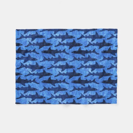 Blauer Ozean-Haifisch-Angriff Fleecedecke (Vorderseite (Horizontal))