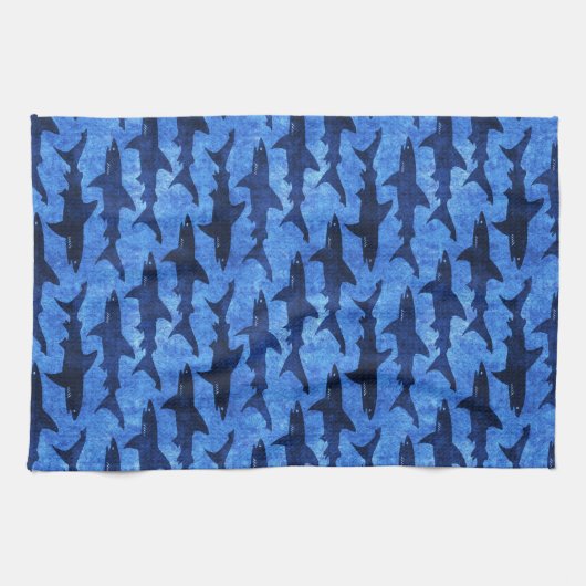 Blauer Ozean-Haifisch-Angriff Handtuch (Horizontal)