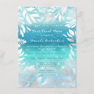 Blauer Ozean Himmel Glitter Ombre Floral Folie Nav Einladung