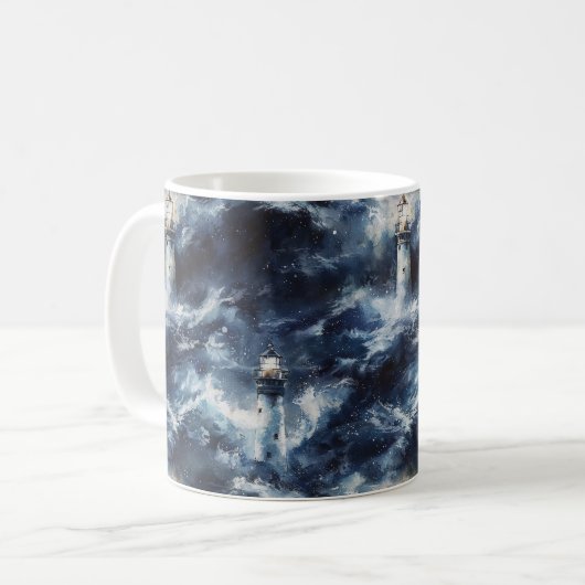 Blauer Ozean Leuchtturm Meer Kaffeetasse (Vorderseite Links)