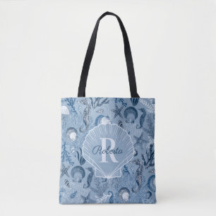 Blauer Ozean Meer Leben Küsten-Monogramm-Test Tasche