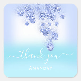Blauer Ozean Ombre Pastell Glitter BABY SHOWER FLO Quadratischer Aufkleber