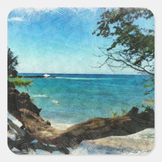 Blauer Ozean Quadratischer Aufkleber (Vorderseite)