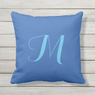 Blauer Ozean Solid Color Monogram Outdoor Pillow Kissen Für Draußen