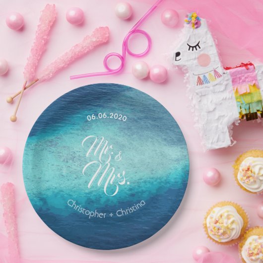 Blauer Ozean-weiße Pappteller (Party)