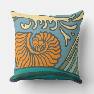 Blauer Ozean Wellen Nautilus Muschel Art Nouveau Kissen