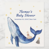 Blauer Ozean Whimsical Duck Stars Whale Baby Dusch Weinetikett (Einzelnes Label)
