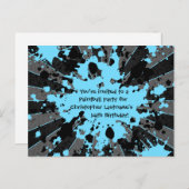 Blauer Paintball-Geburtstag Einladungspostkarte (Vorne/Hinten)