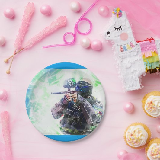 Blauer Paintball Pappteller (Party)