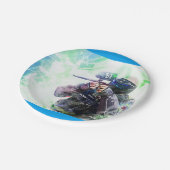 Blauer Paintball Pappteller (Schrägansicht)