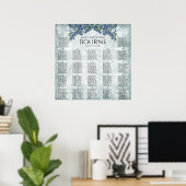 Blauer Paisley-Pfau-Farbempfangs-Sitzplan Poster (Heimbüro)