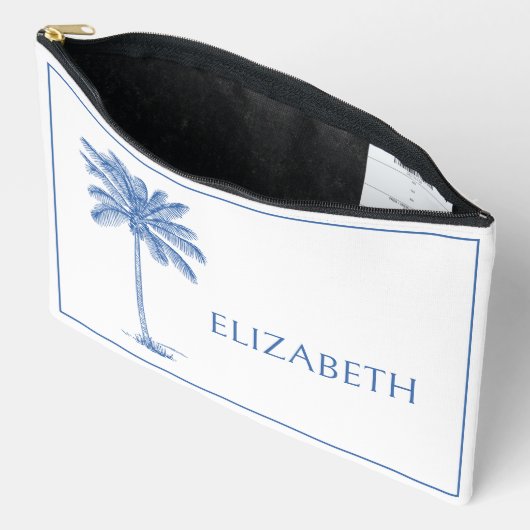 Blauer Palm Palmetto Tree Personalisiert Zubehörtasche (Offen)