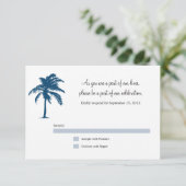 Blauer Palm Tree Hochzeitskarte RSVP Karte (Stehend Vorderseite)