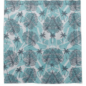 Blauer Palmblätterblätter Nahtloser Duschvorhang (Vorderseite)