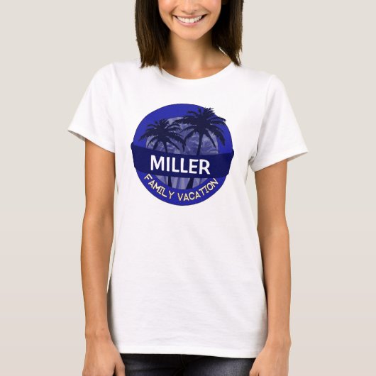 Blauer Palmenbaum, individualisierbarer Familienur T-Shirt (Vorderseite)