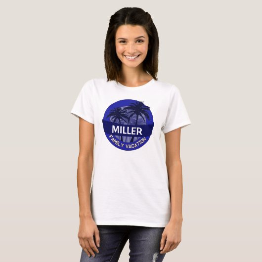 Blauer Palmenbaum, individualisierbarer Familienur T-Shirt (Vorne ganz)
