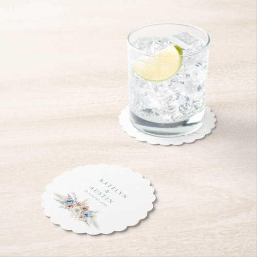 Blauer Pampasgras-Hochzeit Untersetzer (Vor Ort)