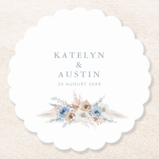 Blauer Pampasgras-Hochzeit Untersetzer (Vorderseite)