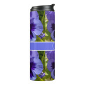 Blauer Pansy Blume Blumenmuster Frauen Name Thermosbecher (Nach links gedreht)