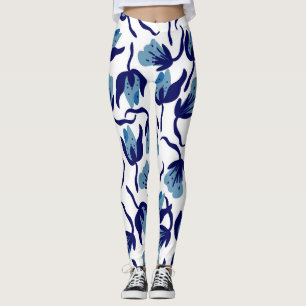 Blauer Pansy Floral: Hand Gezeichnet Nahtlos. Leggings