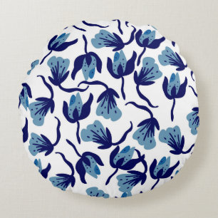Blauer Pansy Floral: Hand Gezeichnet Nahtlos. Rundes Kissen