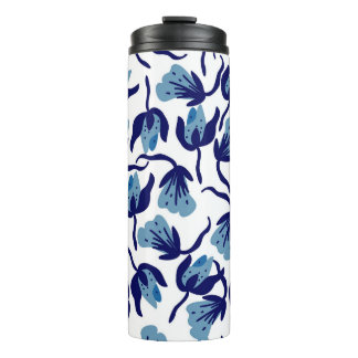 Blauer Pansy Floral: Hand Gezeichnet Nahtlos. Thermosbecher