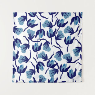 Blauer Pansy Floral: Hand Gezeichnet Nahtlos. Wandteppich